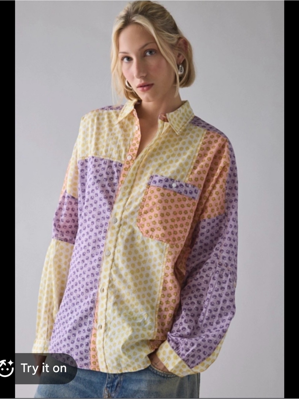 Patchwork Pastel Button-Down Shirt - Yellow, Lilac & Peach